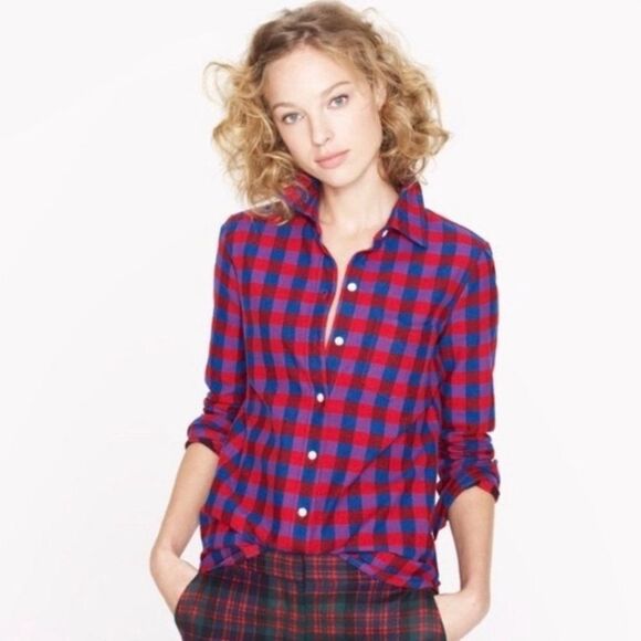 J. Crew boyfriend fit blue red flannel size small - Picture 1 of 7